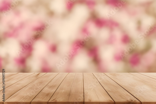 Wooden Table With Floral Background
