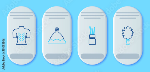 Set line Sauna hat, Aroma diffuser, Massage and broom icon. Vector