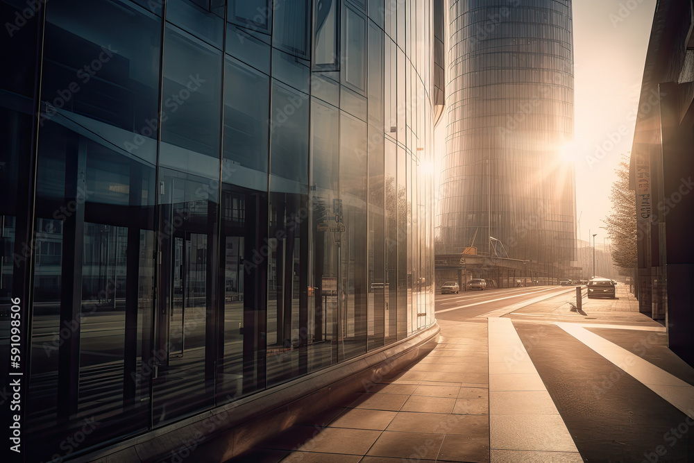 business building in warm sunlight in german style created with Generative AI technology business building in warm sunlight in german style created with Generative AI technology