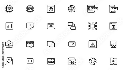 Software development icon collection. Programming coding icon set. Programmer and developer symbol