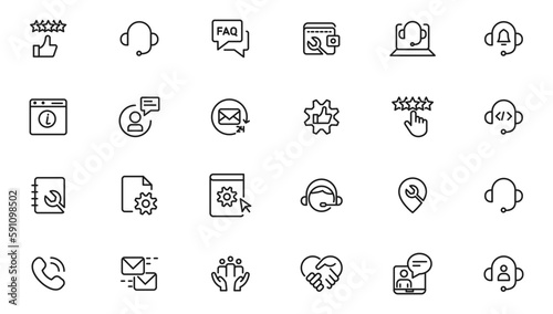 Service, support and help - thin line icon collection on white background  vector icon. Customer service icon set. Containing customer satisfied, assistance, experience, feedback,