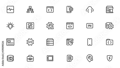 Software development icon collection. Programming coding icon set. Programmer and developer symbol