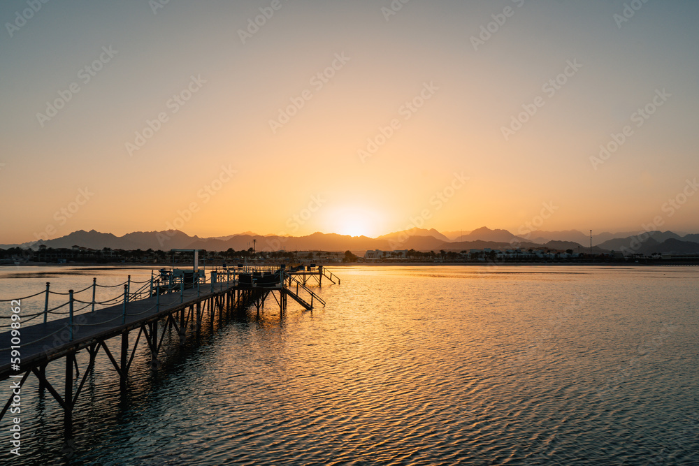 stunning sunset over the mountains of Sharm El Sheikh, Egypt.