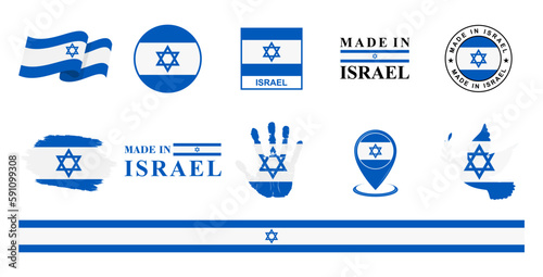 Israel national flags icon set. Labels with Israeli flags. Vector illustration