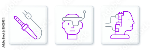 Set line Robot for maintenance, Soldering iron and Smart glasses icon. Vector
