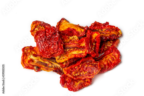 Sun dried tomatoes isolated on white background.