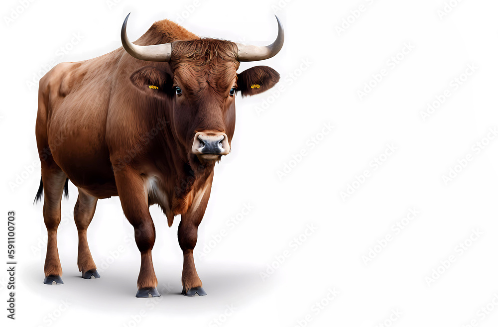 Gray buffalo on a white background. Banner. Generative AI Gray buffalo on a white background. Banner. Generative AI