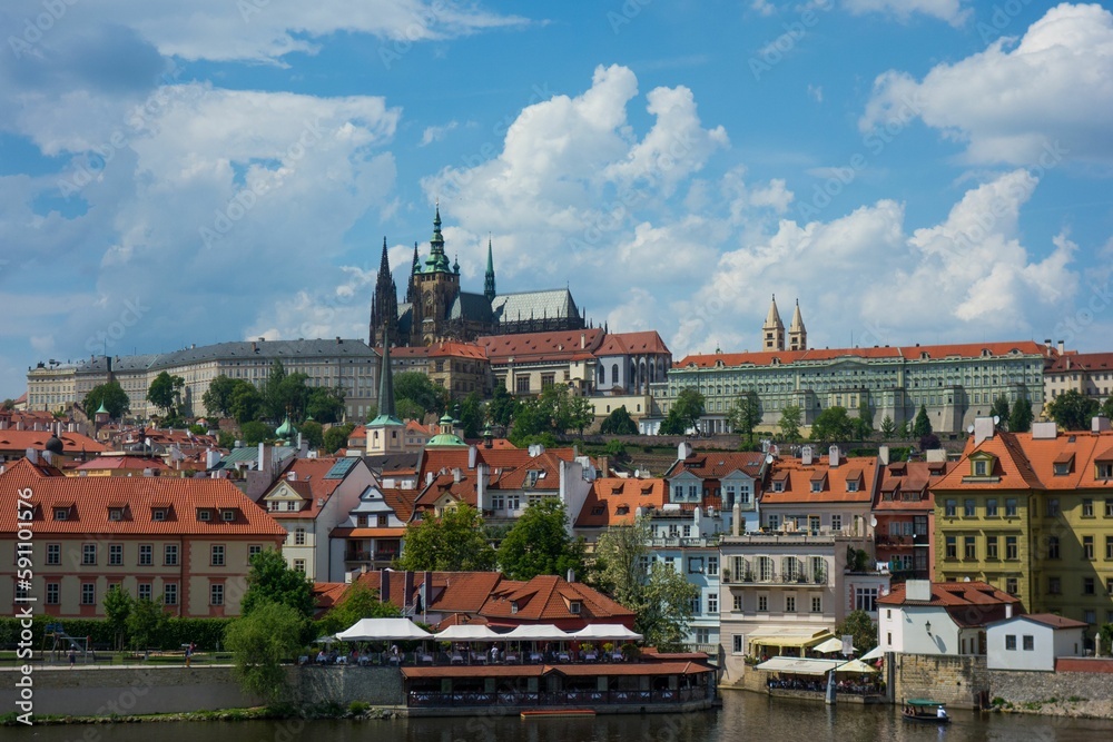 Beautiful shot of the historic Prague skyline across the water