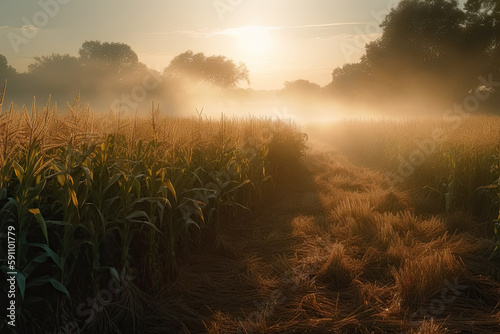 sunset over the field created with Generative AI technology