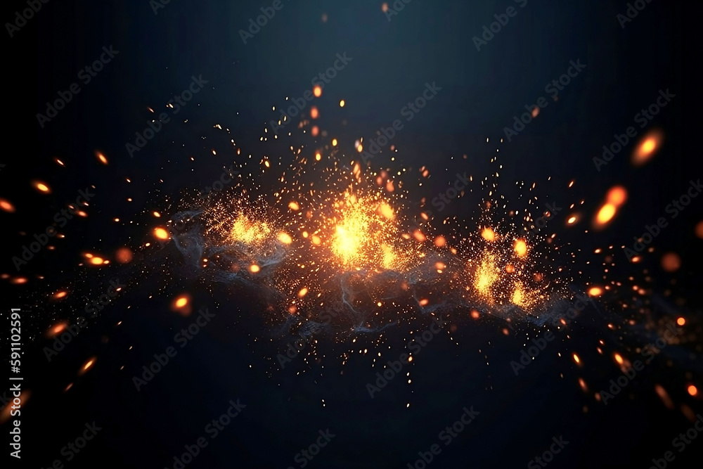 Glowing Spark Particles and Explosions on Black Background