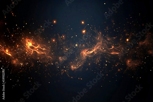 Fototapeta Glowing Spark Particles and Explosions on Black Background