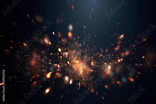 Glowing Spark Particles and Explosions on Black Background Fototapet