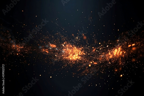 Glowing Spark Particles and Explosions on Black Background