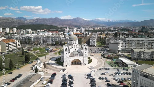 Cinematic Drone Flight Above Orthodox Church in Podgorica, Montenegro photo