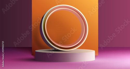Minimalist podium with lighting, Stage Podium Scene with for Award, Decor element background. Vector