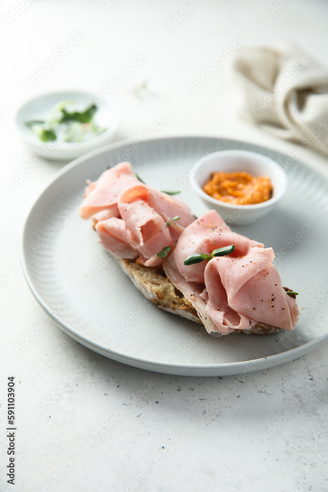 Freshly made sandwich with ham Freshly made sandwich with ham