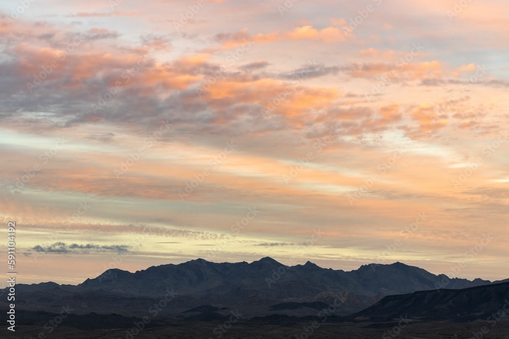 Lake Mead National Recreation Area surrounded by mountains during sunset, Las Vegas, Nevada