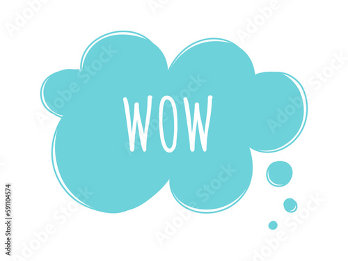 Speech bubble wow. Blue cloud with text. Emotions and feelings, positivity and optimism. Surprise and shock. Sticker for social networks and messengers. Cartoon flat vector illustration