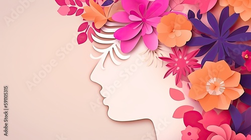 Illustration of face and flowers in paper style generative ai © 3D Lab Academy