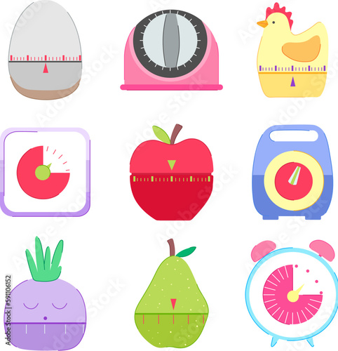 kitchen timer set cartoon vector illustration