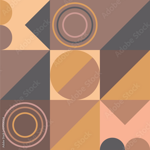 Drawings on the theme of coffee with simple geometric shapes.  Seamless geometric pattern coffee design.  Suitable for branding, packaging decoration, cover design, decorative printing, background.