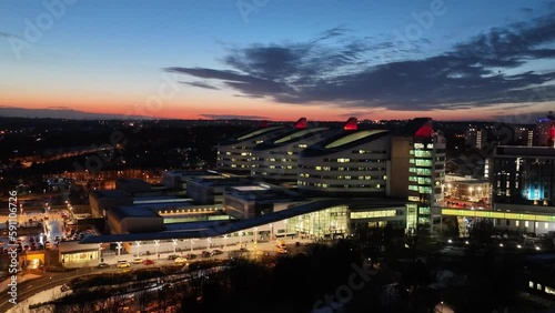 drone footage of queen Elisabeth hospital at twilight photo