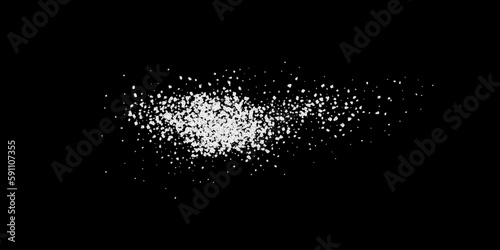 A scattering of crystals of sugar or salt. Realistic vector illustration isolated on black background.