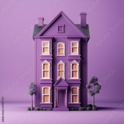 model townhouse isolated on purple background, made with generative ai