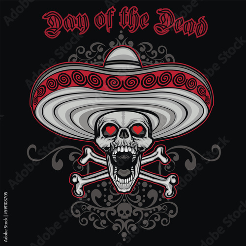 Mexican skull and bones in sombrero , grunge vintage design t shirts