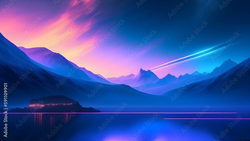 Fantasy Mountains River Moonlight Wallpaper, Art, Colourful, Galaxy, Dreamy, Generative AI