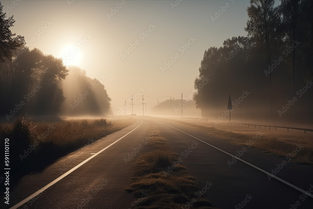 highway in the fog created with Generative AI technology highway in the fog created with Generative AI technology
