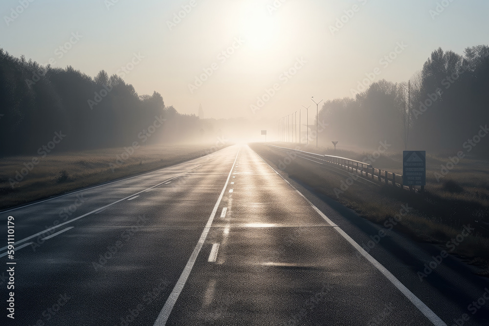 highway in the fog created with Generative AI technology highway in the fog created with Generative AI technology