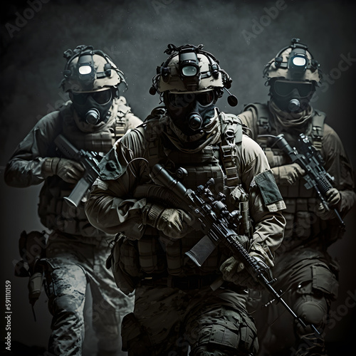Group of special forces soldiers in action