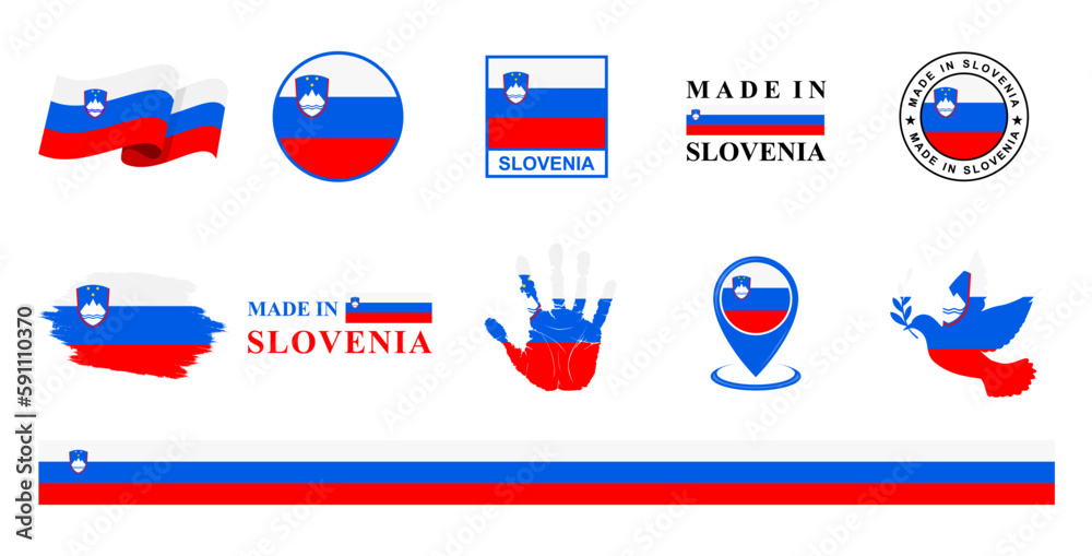 Slovenia national flags icon set. Labels with Slovenia flags. Vector illustration