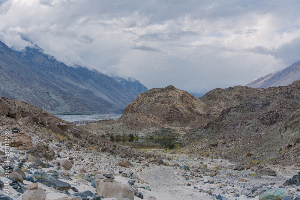 beautiful scenery mountain with cloudy sky  at Ladakh, India