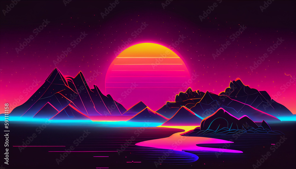 Sunrise vibrant colorful neon Vintage Minimalistic, Generative AI