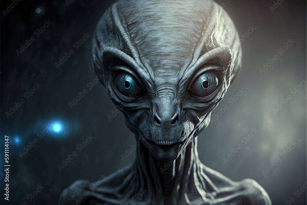 Alien extraterrestrial being portrait, created with generative ai