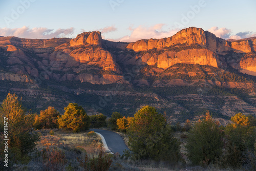 Mountain Range Rocs de Queralt at Sunset in Pallars Jussa, Catalonia