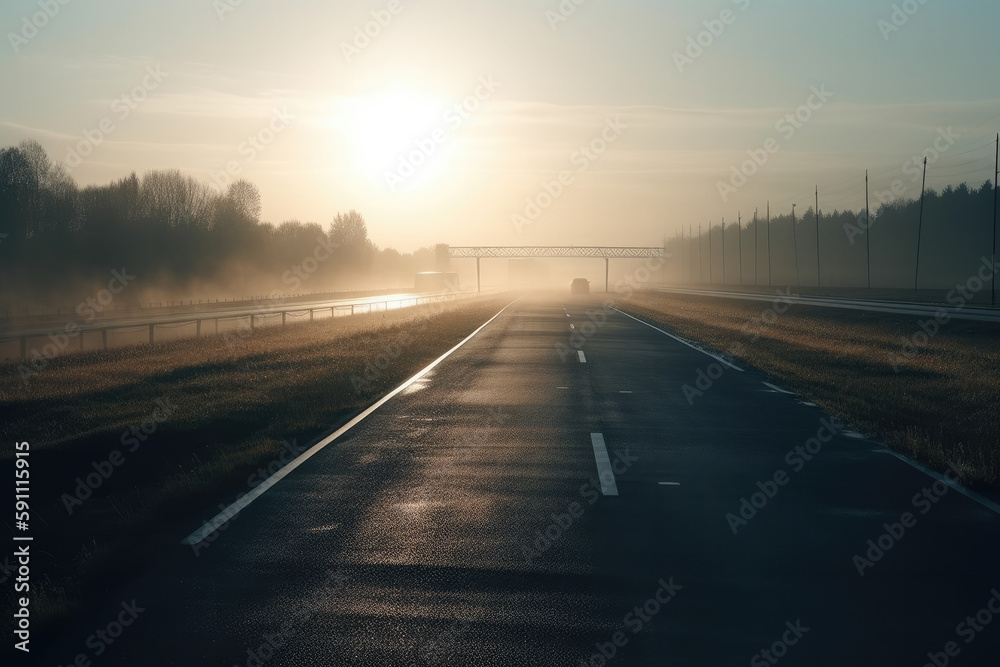 highway in the fog created with Generative AI technology highway in the fog created with Generative AI technology