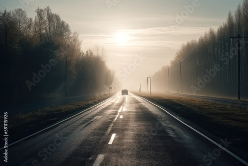 highway in the fog created with Generative AI technology