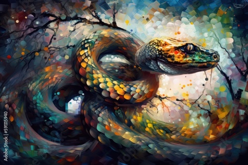 Dotted art of snake. Beautiful illustration picture. Generative AI