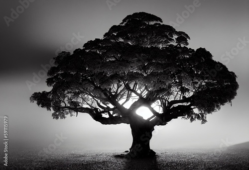 Black and White Image of an Acacia Tree