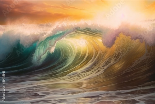 Waves in the ocean. Beautiful illustration picture. Generative AI