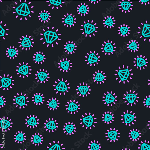 Line Diamond icon isolated seamless pattern on black background. Jewelry symbol. Gem stone. Vector