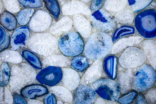 Blue and white agate natural semiprecious stone panno