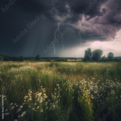 A Symphony of Nature: Thunderstorm in the Meadow, Generative AI