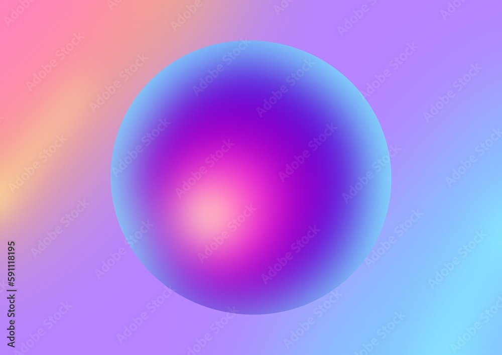 Modern abstract neon Ball on a blue, pink and purple Gradient background. holographic matte 3d sphere. Futuristic geometric template