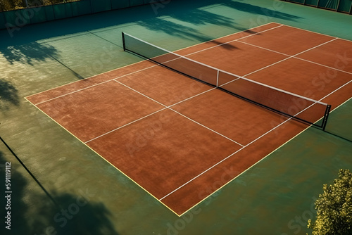 Tennis court, sunny weather, Generative AI, generative, AI