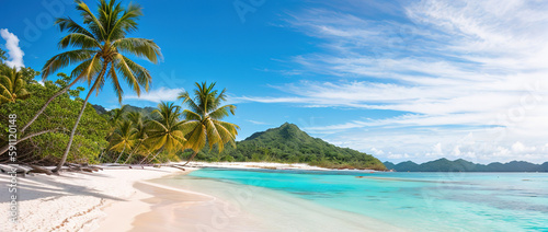 Canvastavla Paradise beach of a tropical island, palm trees, white sand, azure water, Generative AI