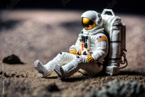 Sitting, looking at view. Astronaut that is in space suit. Beautiful illustration picture. Generative AI